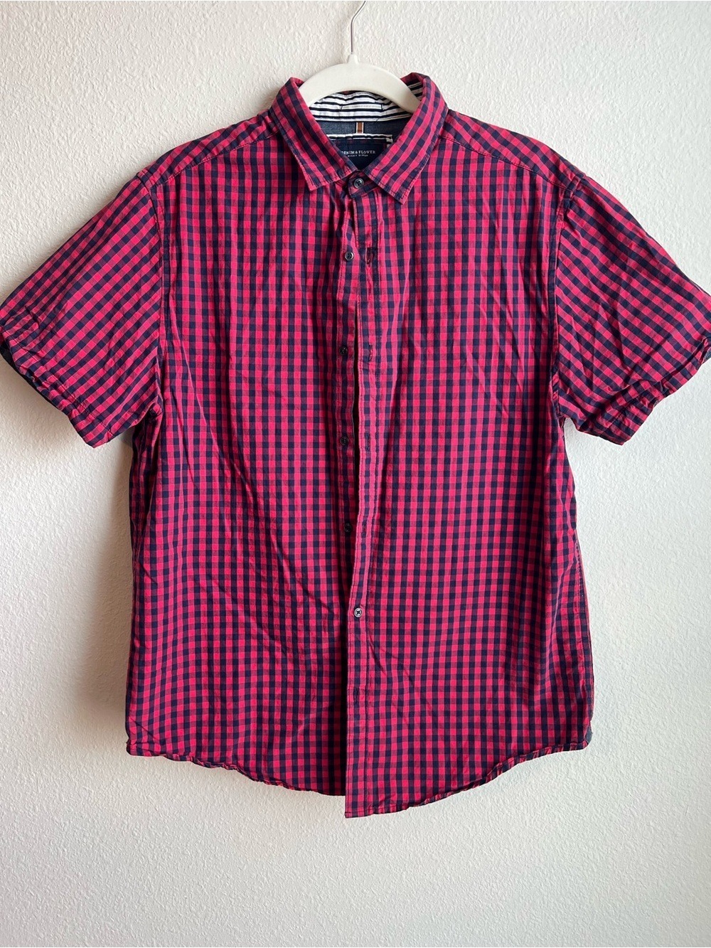 Denim & Flower Short-Sleeve Check Shirt in Red and Black